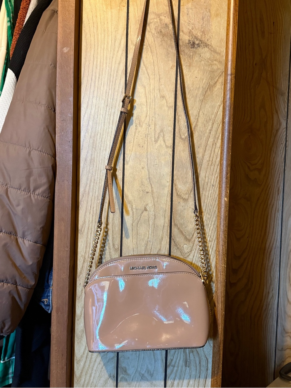 Michael Kors Blush Patent Crossbody Bag with Chain Strap
